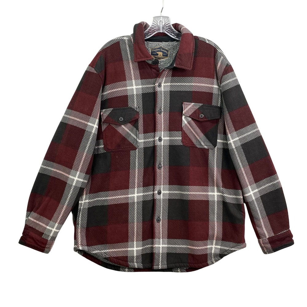 Freedom Foundry Shirt Jacket Mens XL Red Plaid Sherpa Lined Fleece Shacket Heavy